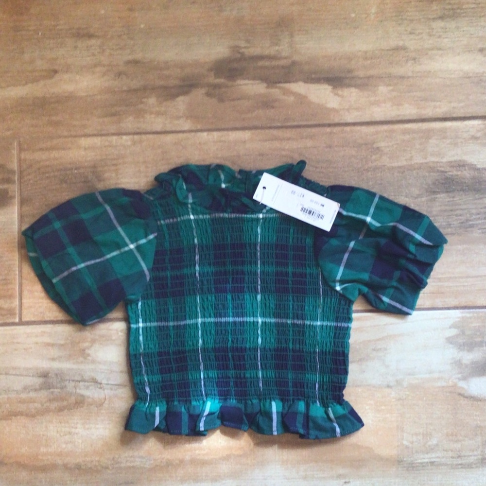 Janie and Jack Green and Navy Plaid Smocked Ruffle Top
